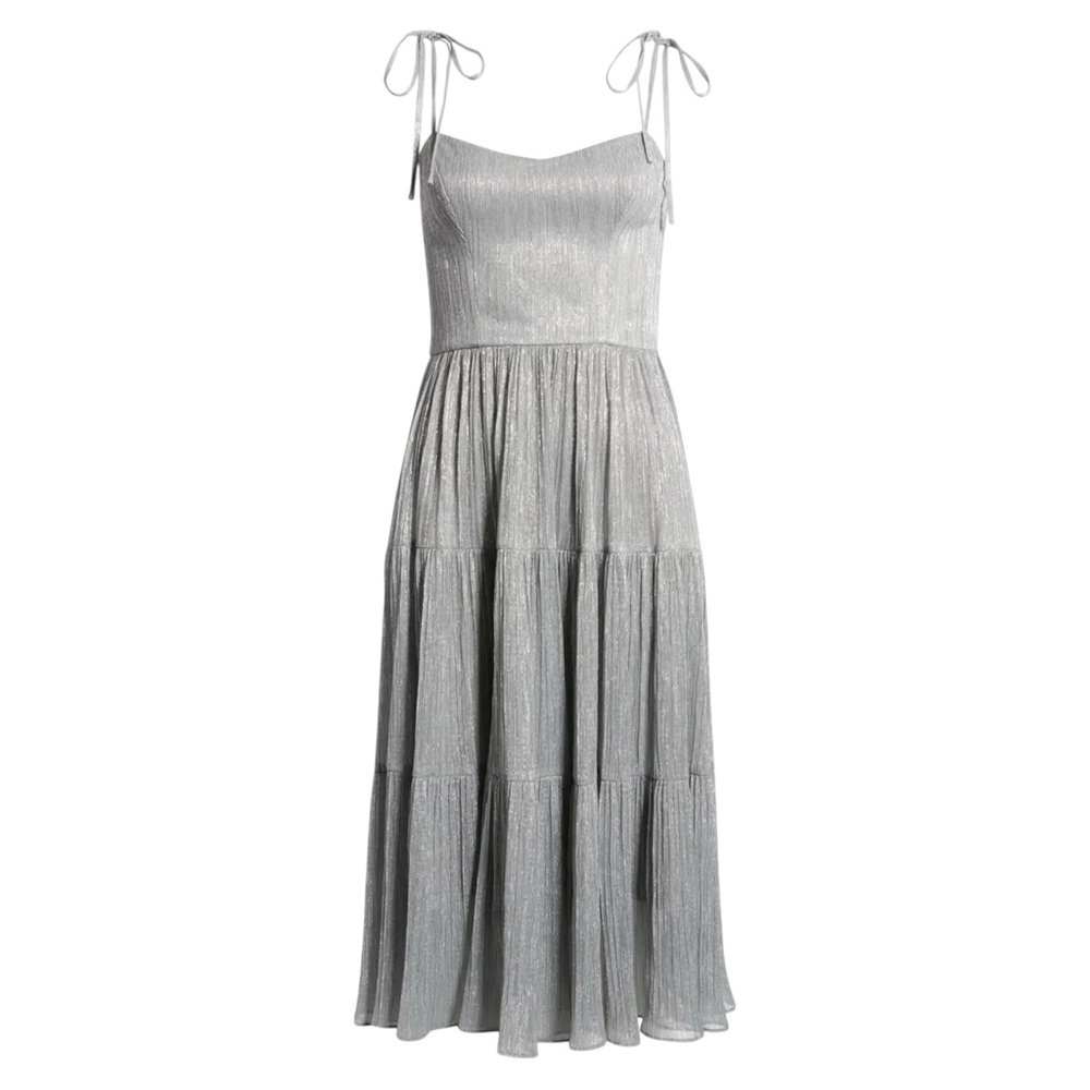 NWT Dress The Population Dream Metallic Tiered Midi Dress Size S Dove Multi - Picture 3 of 13